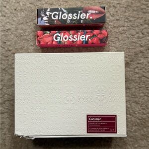 Glossier Lip Trio in Cranberry Holiday 2024 Box & Balm Dot Com Boxes